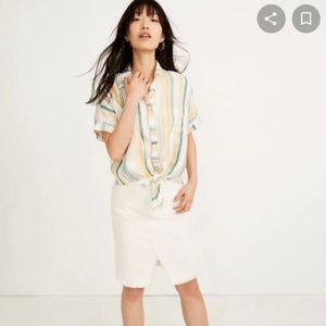 Madewell yellow/green striped linen tie shirt